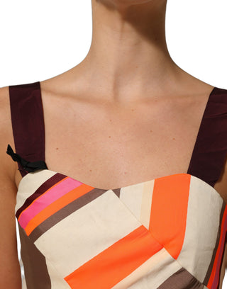 Multicolor Striped Cotton Sleeveless Draped Peplum Top