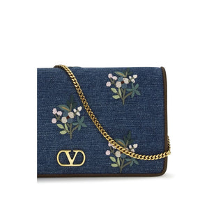 Bolso de hombro azul de algodón