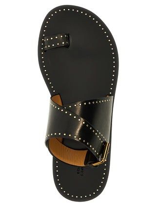 Black Calfskin Flat Sandals