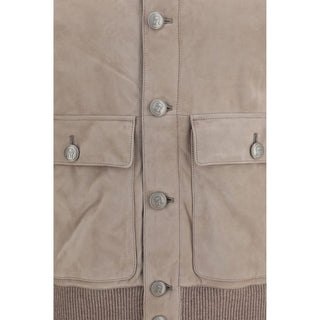 Chaqueta beige de cuero de becerro Bos Taurus de longitud completa
