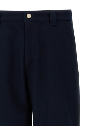 Blue Cotton Casual Pants