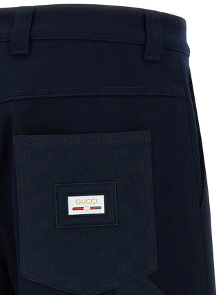 Blue Cotton Casual Pants