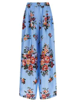 Blue Silk Casual Pants