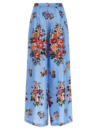 Blue Silk Casual Pants