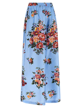 Blue Silk Casual Pants