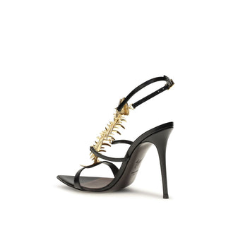 Black Calf Leather Bos Taurus Stiletto Heel Sandals