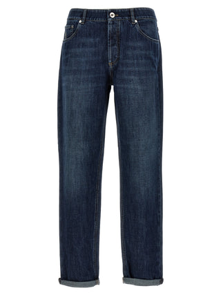 Blue Cotton Straight-Leg Jeans