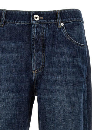 Blue Cotton Straight-Leg Jeans