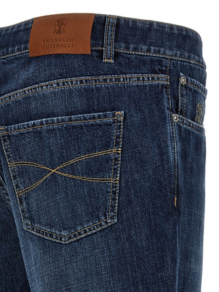 Blue Cotton Straight-Leg Jeans