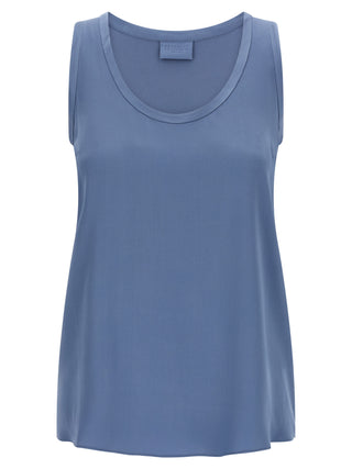 Blue Silk Sleeveles T-Shirt