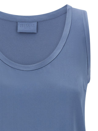 Camiseta sin mangas de seda azul