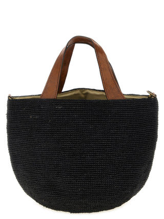 Bolso de mano de rafia negro