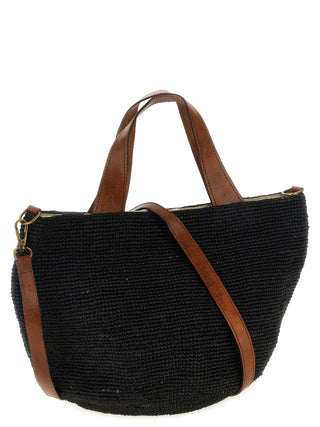 Bolso de mano de rafia negro