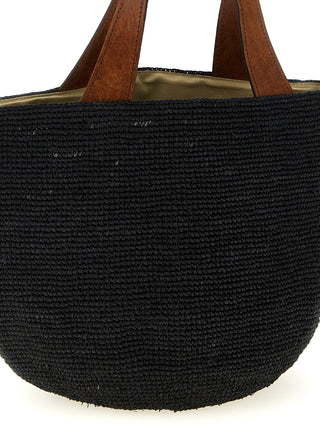 Bolso de mano de rafia negro