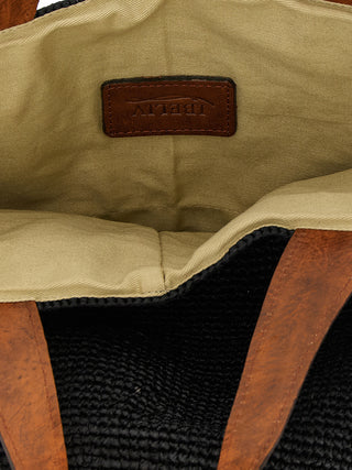 Bolso de mano de rafia negro