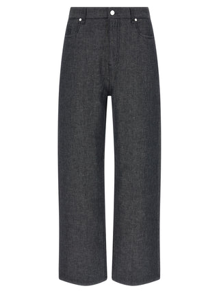 Gray Linen Straight-Leg Jeans
