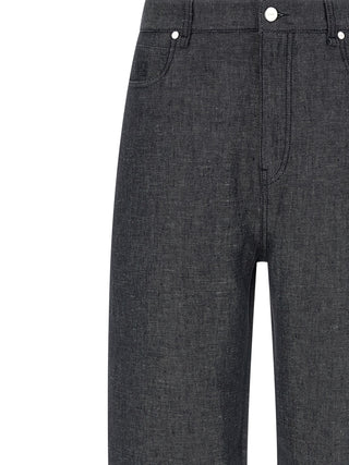 Gray Linen Straight-Leg Jeans