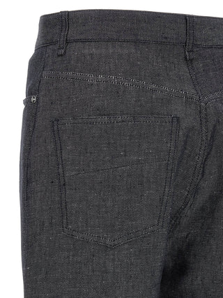 Gray Linen Straight-Leg Jeans
