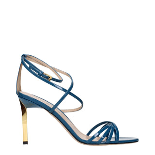 Blue Leather Stiletto Heel Sandals