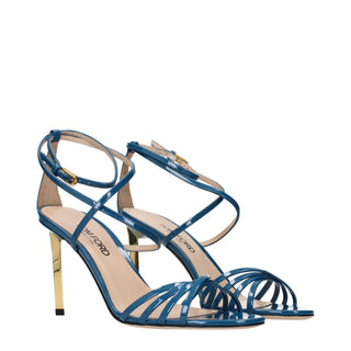 Blue Leather Stiletto Heel Sandals