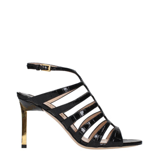 Sandalias de tacón stiletto de cuero negro