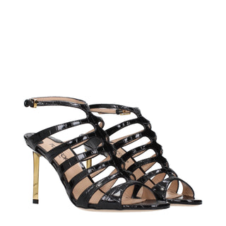 Sandalias de tacón stiletto de cuero negro