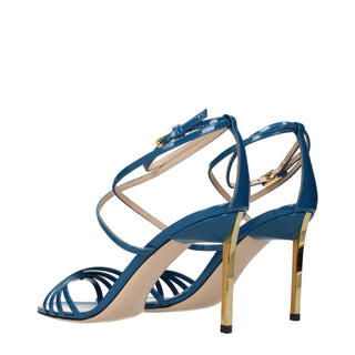 Blue Leather Stiletto Heel Sandals