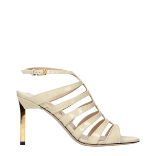 Beige Leather Stiletto Heel Sandals