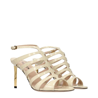 Beige Leather Stiletto Heel Sandals