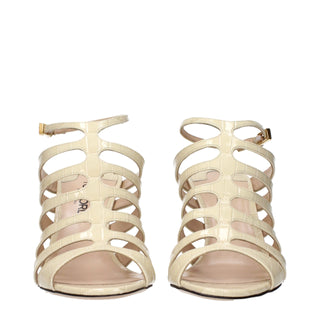 Beige Leather Stiletto Heel Sandals