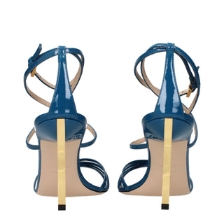 Blue Leather Stiletto Heel Sandals