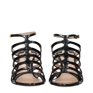 Sandalias de tacón stiletto de cuero negro