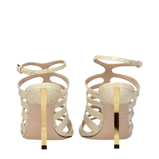 Beige Leather Stiletto Heel Sandals
