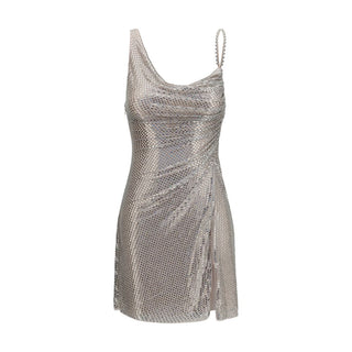 Silver Polyester Cocktail Dress