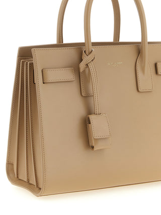 Bolso de mano de piel de becerro beige