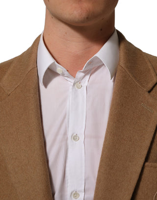 Chaqueta de traje marrón de dos botones y un solo pecho