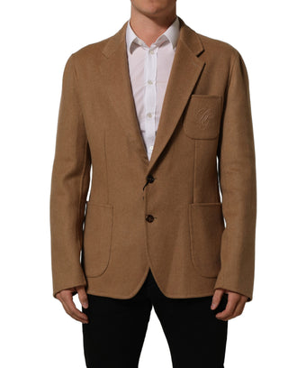 Chaqueta de traje marrón de dos botones y un solo pecho