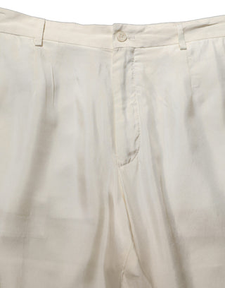 Pantalones rectos de pierna ancha de seda blanco roto