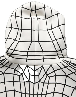 White Black WarpGrid Pattern Hoodie Sweater