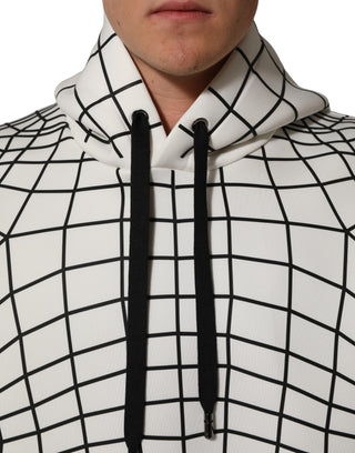 White Black WarpGrid Pattern Hoodie Sweater