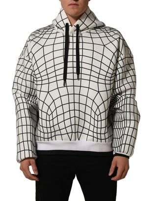 White Black WarpGrid Pattern Hoodie Sweater