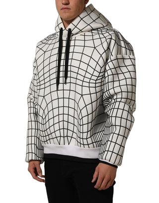White Black WarpGrid Pattern Hoodie Sweater