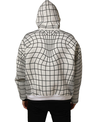 White Black WarpGrid Pattern Hoodie Sweater
