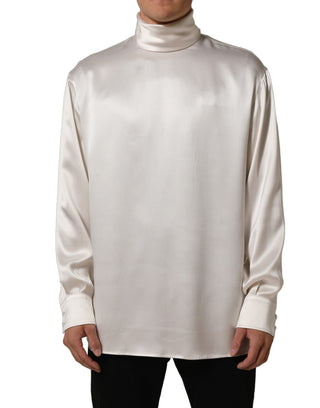 White Silk Long Sleeves Turtleneck Sweater