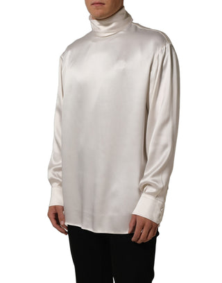 White Silk Long Sleeves Turtleneck Sweater