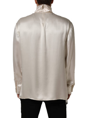 White Silk Long Sleeves Turtleneck Sweater
