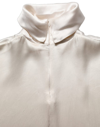 White Silk Long Sleeves Turtleneck Sweater