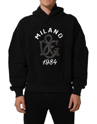 Black Cotton Milano1984 Print Hoodie Sweater