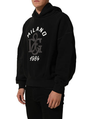 Black Cotton Milano1984 Print Hoodie Sweater