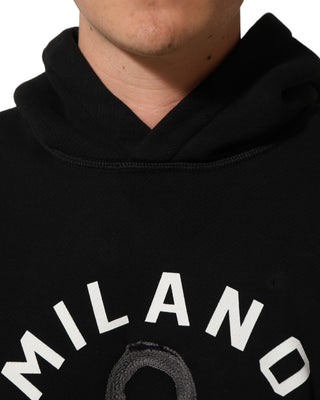 Black Cotton Milano1984 Print Hoodie Sweater